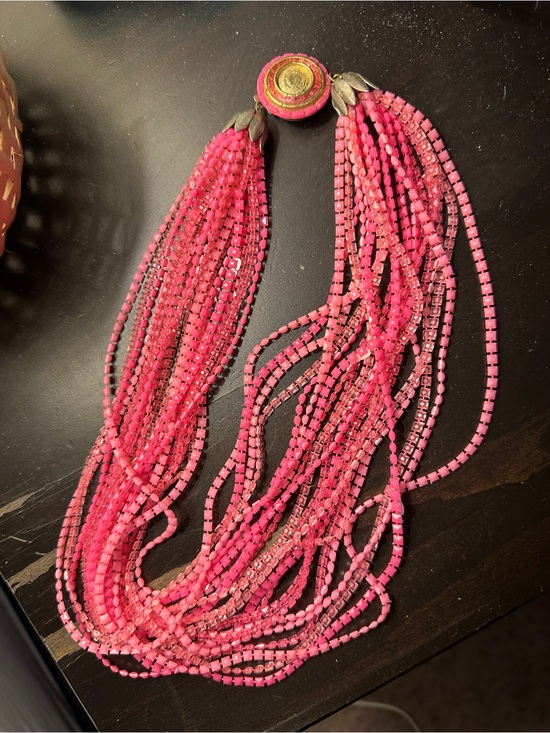 Jewelry - 1950s or 60s Vintage Multi-Strand Pink Beaded Statement Necklace